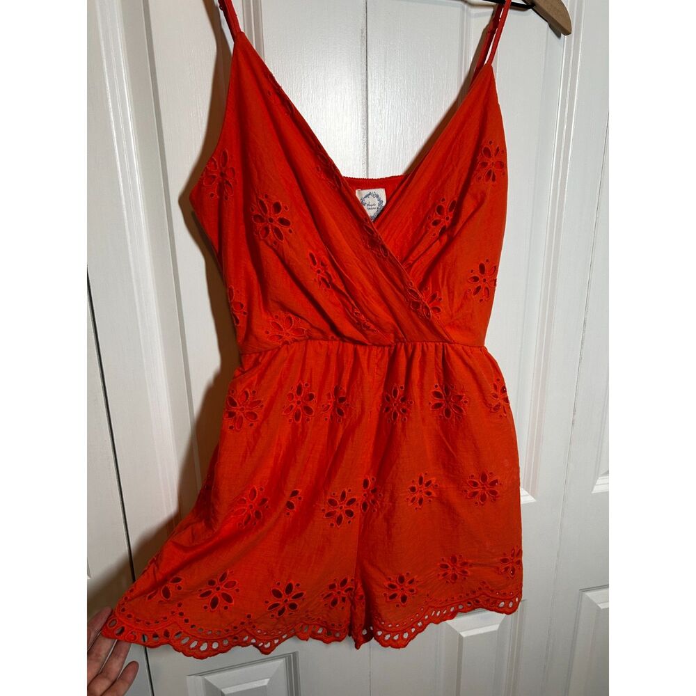 Blue Rain Francesca's Coral Orange Eyelet Wrap Romper Size M